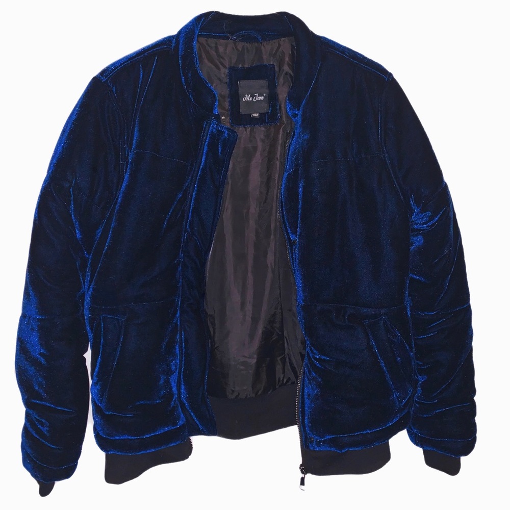 Blue velvet puffer coat